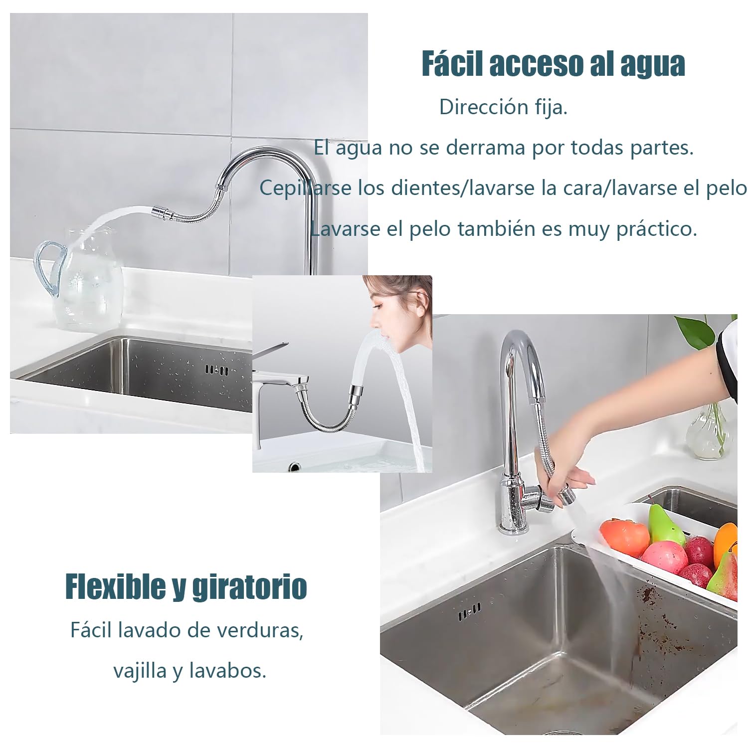 STOAT®Extensión de grifo 18cm de acero inoxidable 304.Orientación fija.Práctico para cepillarse los dientes, lavarse la cara y el pelo y para recoger el agua.
