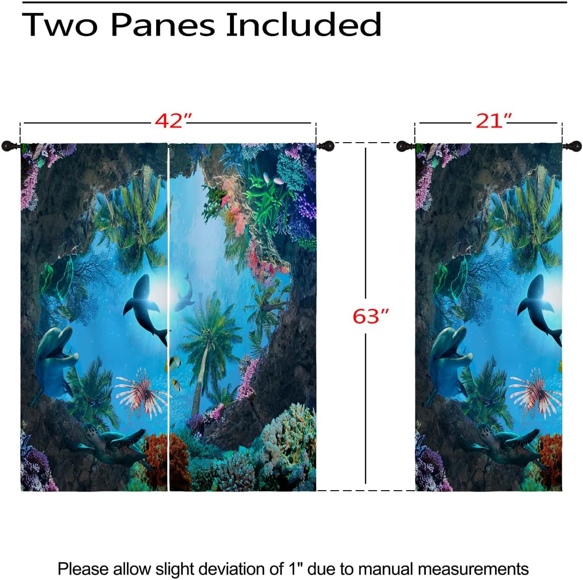 Ocean Blackout Curtains for Girls Boy Home Decor, Underwater World Dolphins Turtles Sharks Grommet Thermal Insulated Drapes Darkening Window Curtain for Bedroom Living Room, 42 x 63 Inch