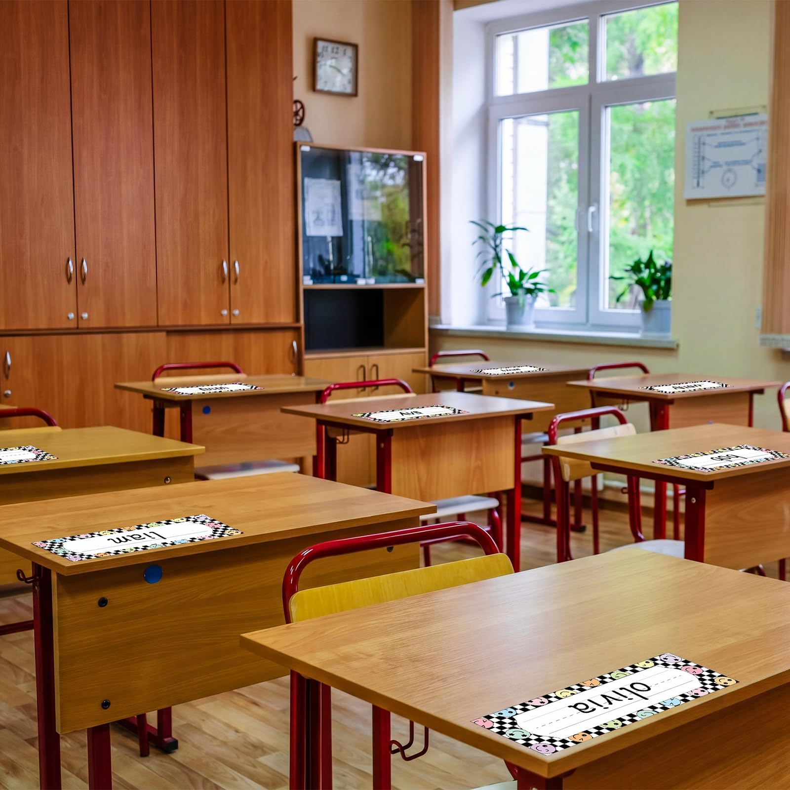 AmazingSpark Namensetiketten für Computer, 108 Stück, 22,9 x 7,6 cm, kariert, selbstklebend, für Schule, Büro, Zuhause, Klassenzimmer (schwarz weiß)