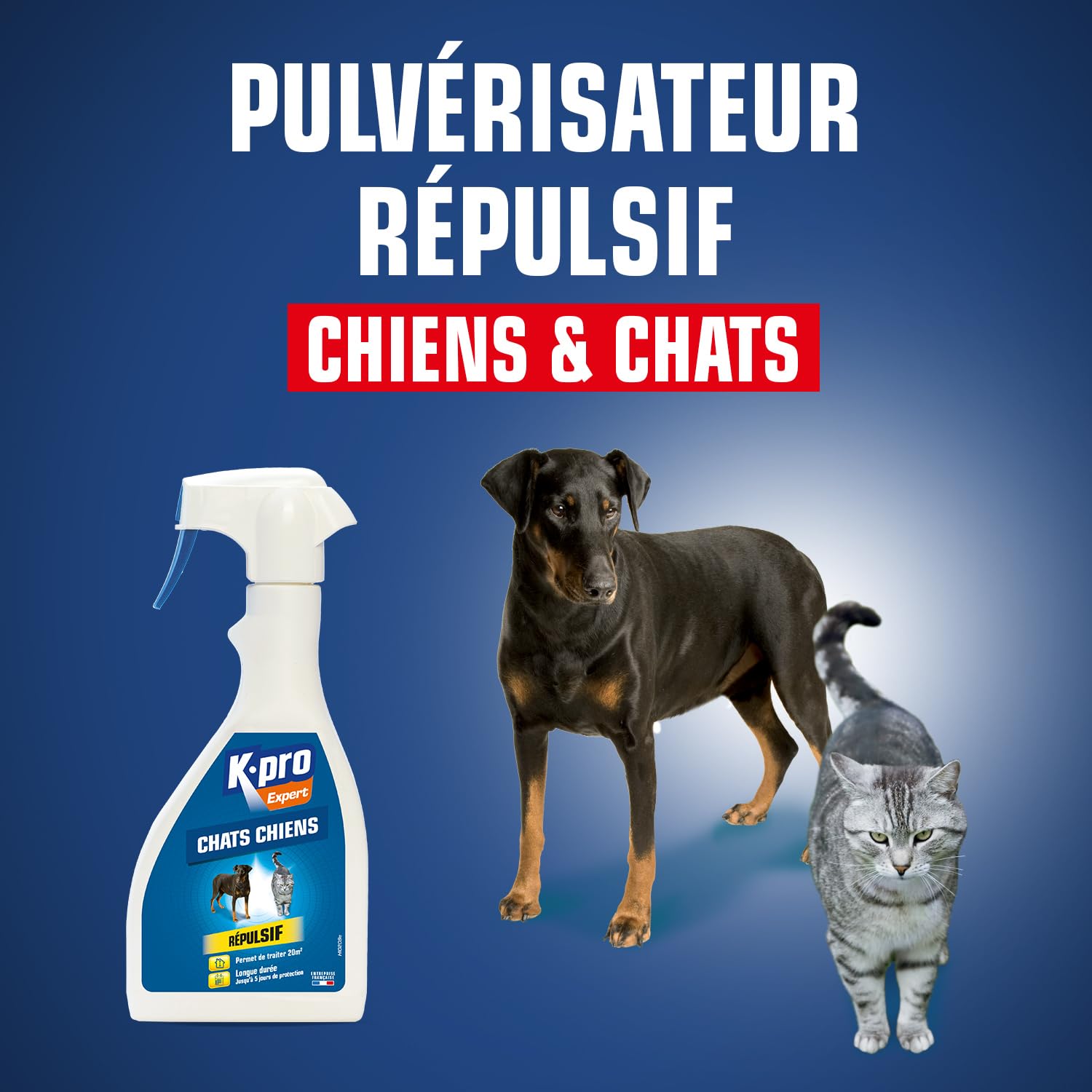 K.PRO– Répulsif Chiens et Chats 500ml – Action Immédiate – Éloigne sans Danger – Ne Tache Pas – Jusqu’à 25m² de Surface Traitable – Usage Extérieur et Intérieur