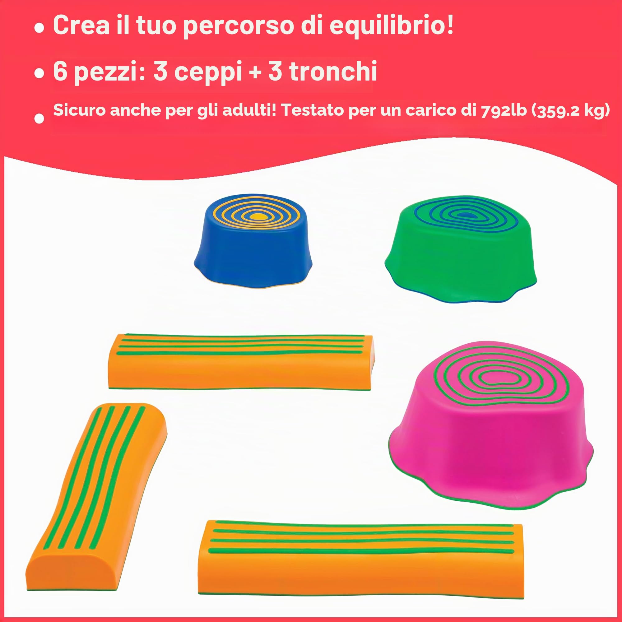 edxeducation Step-a-Trail - Percorso a Ostacoli per Bambini in Giardino, per Interni ed Esterni, favorisce la coordinazione e la Fiducia in se Stessi, Gioco Fisico e sensoriale