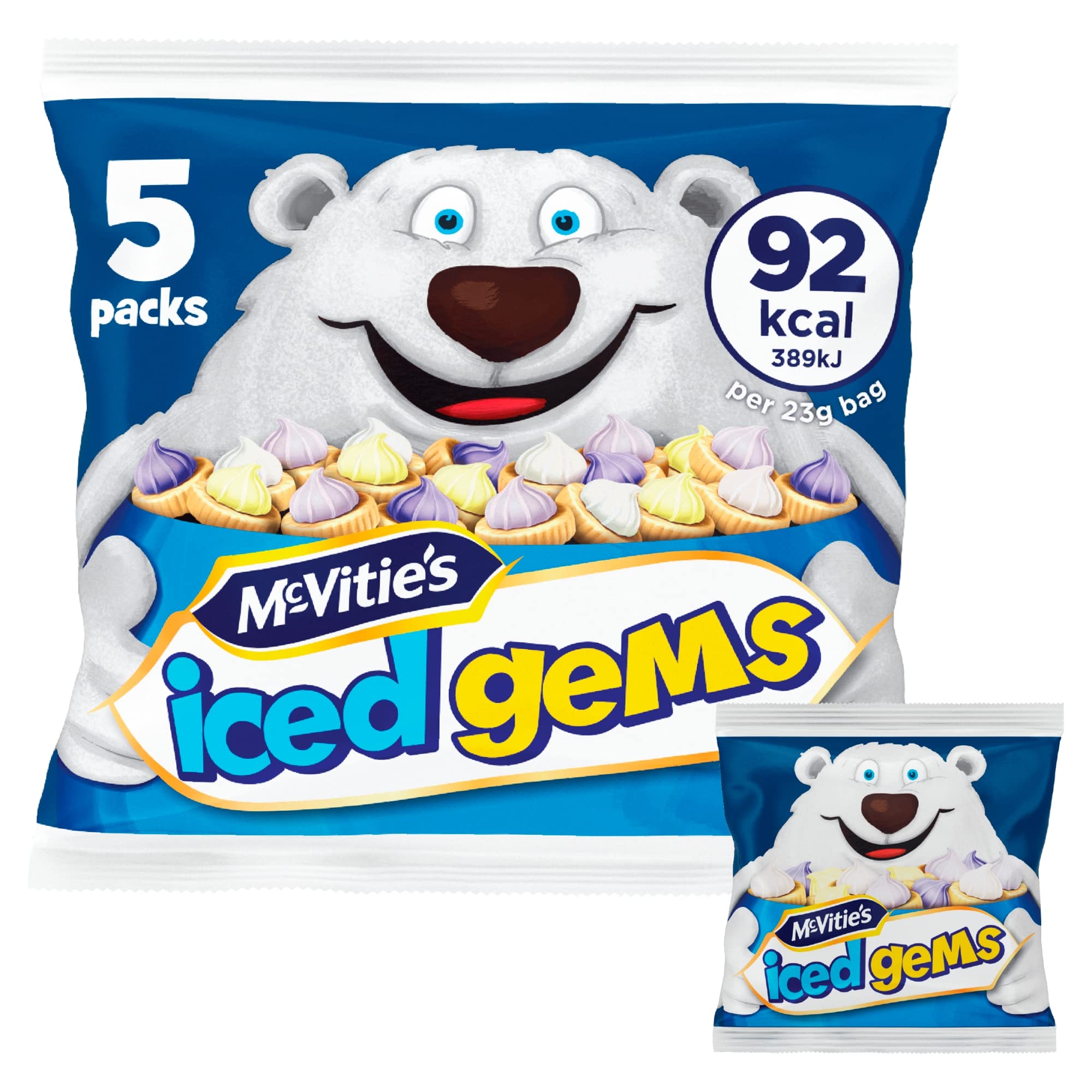 McVitie's Iced Gems, Fruit Flavoured Biscuits, Multipack, 23 g (1 Pack of 5 Minibags)