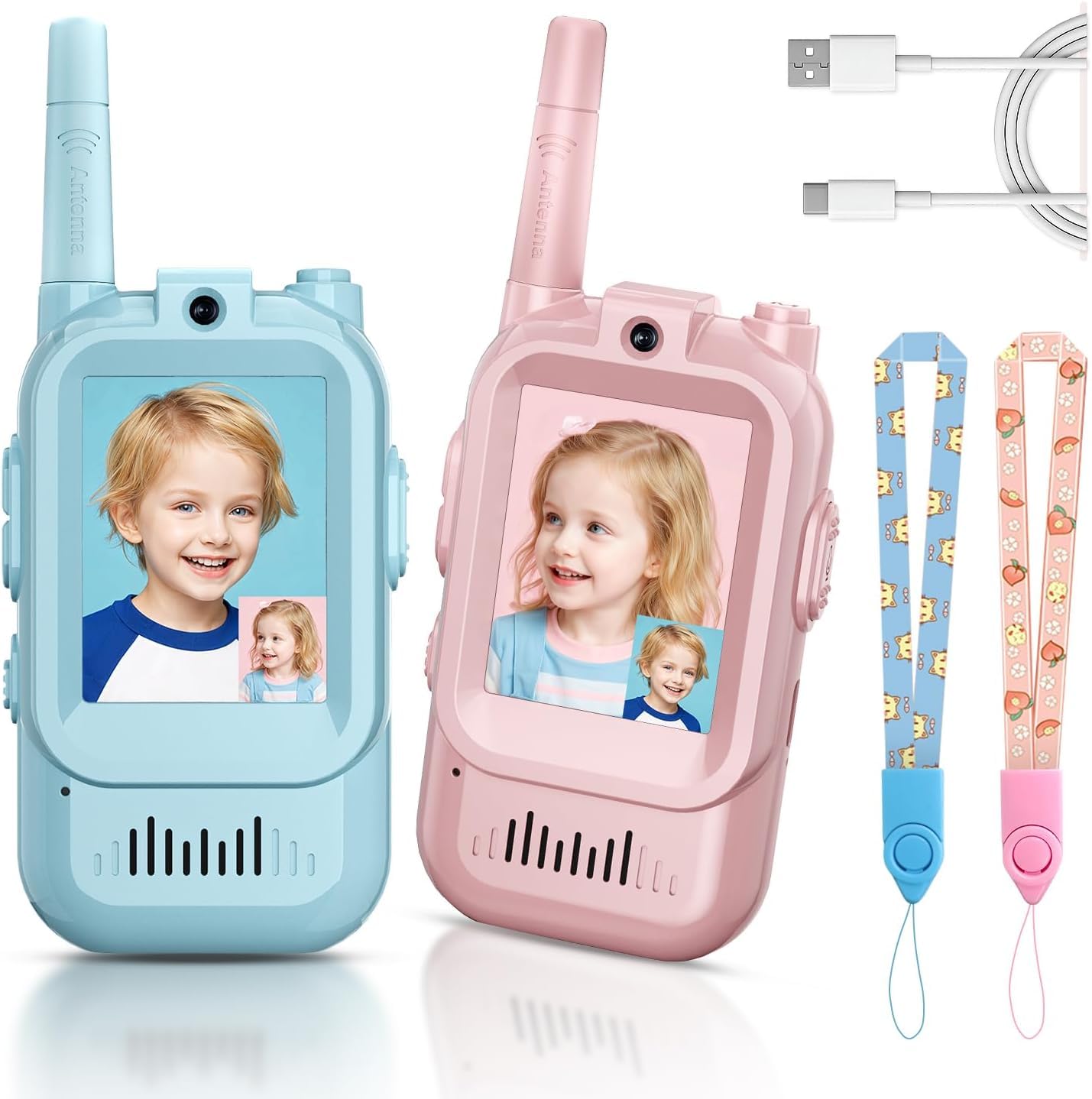 Video Walkie Talkies for Kids with Camera USB Rechargeable Two-Way Radios 4 Voice Changer Modes, Long Range Walkie Talkies Sensory Toys for Autism Birthday Gifts for Girls & Boys Aged 3-12 Pink & Blue