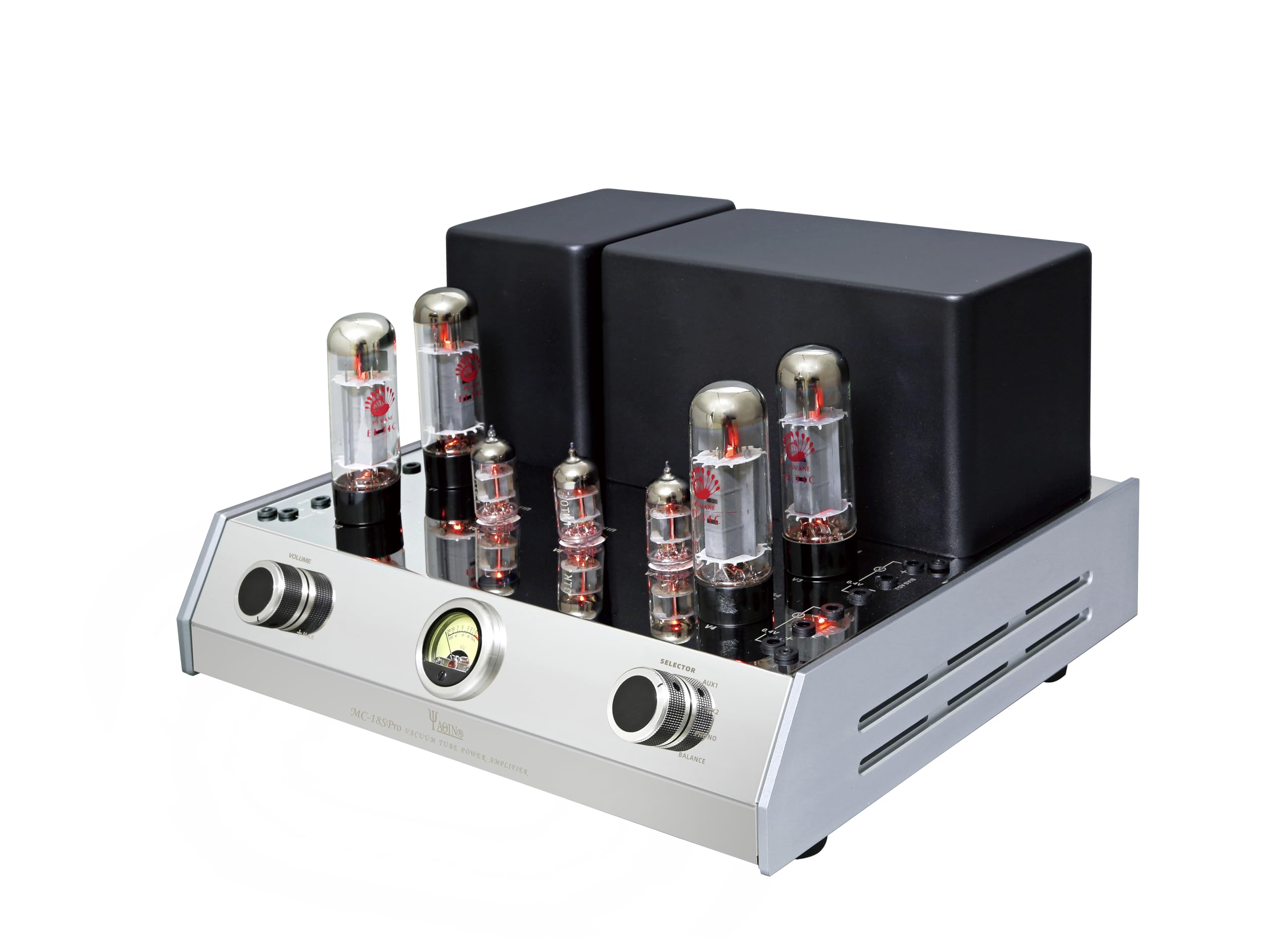 YAQIN MC-18S PRO zintegrowany wzmacniacz lampowy z wejściem MM Phono, wejściami RCA i wejściem balansującym, moc wyjściowa 38 W, lampy EL34 × 4 i 6H1n×3, AC230V
