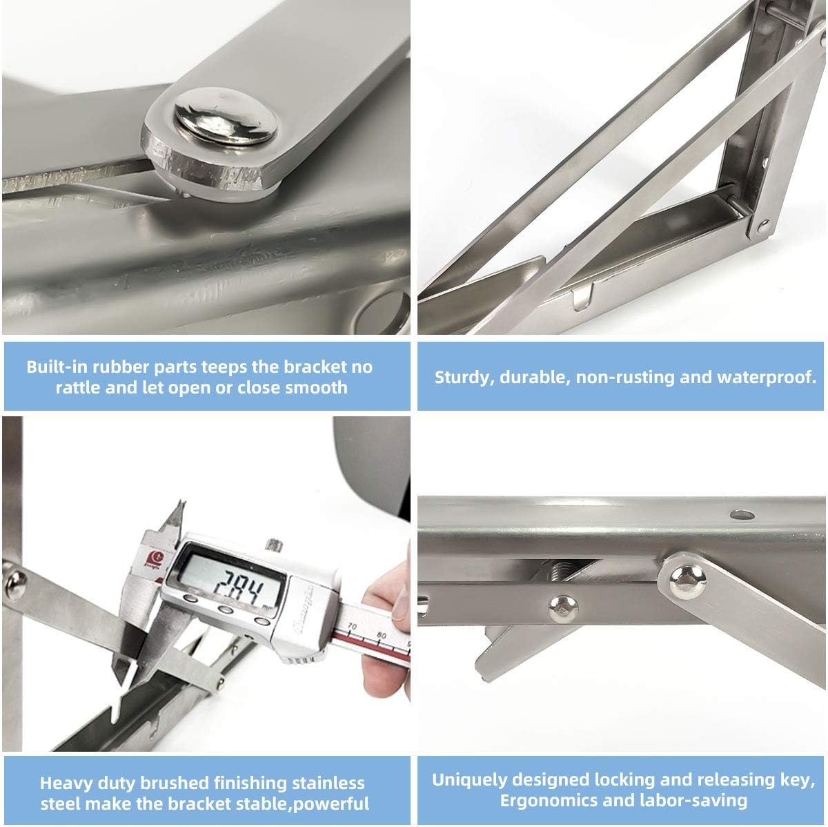 Homydom Folding Shelf Brackets Adjustable L Bracket 12 Inch - Heavy Duty Floating Wall Metal Angle Support for Wood Shelves Shelving Tables Workbench - 4 Pack