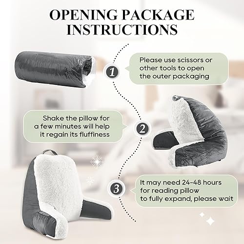 Miniatura 5 de downluxe Almohada de lectura Sherpa con brazos de apoyo, almohadas de cama para sentarse en la camasofá, almohada grande para adultos con espuma