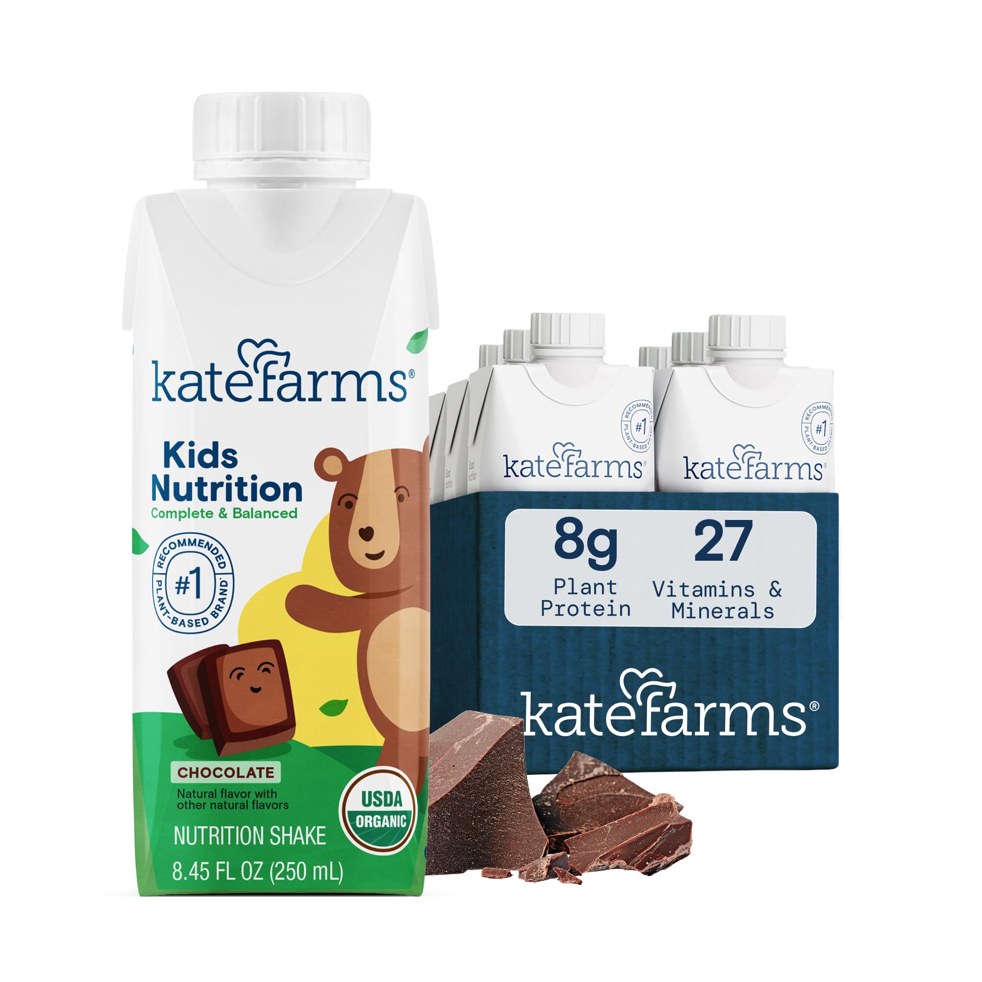 KATE FARMS Kids Nutrition Shake, Chocolate, 8g Protein, 6 Pack