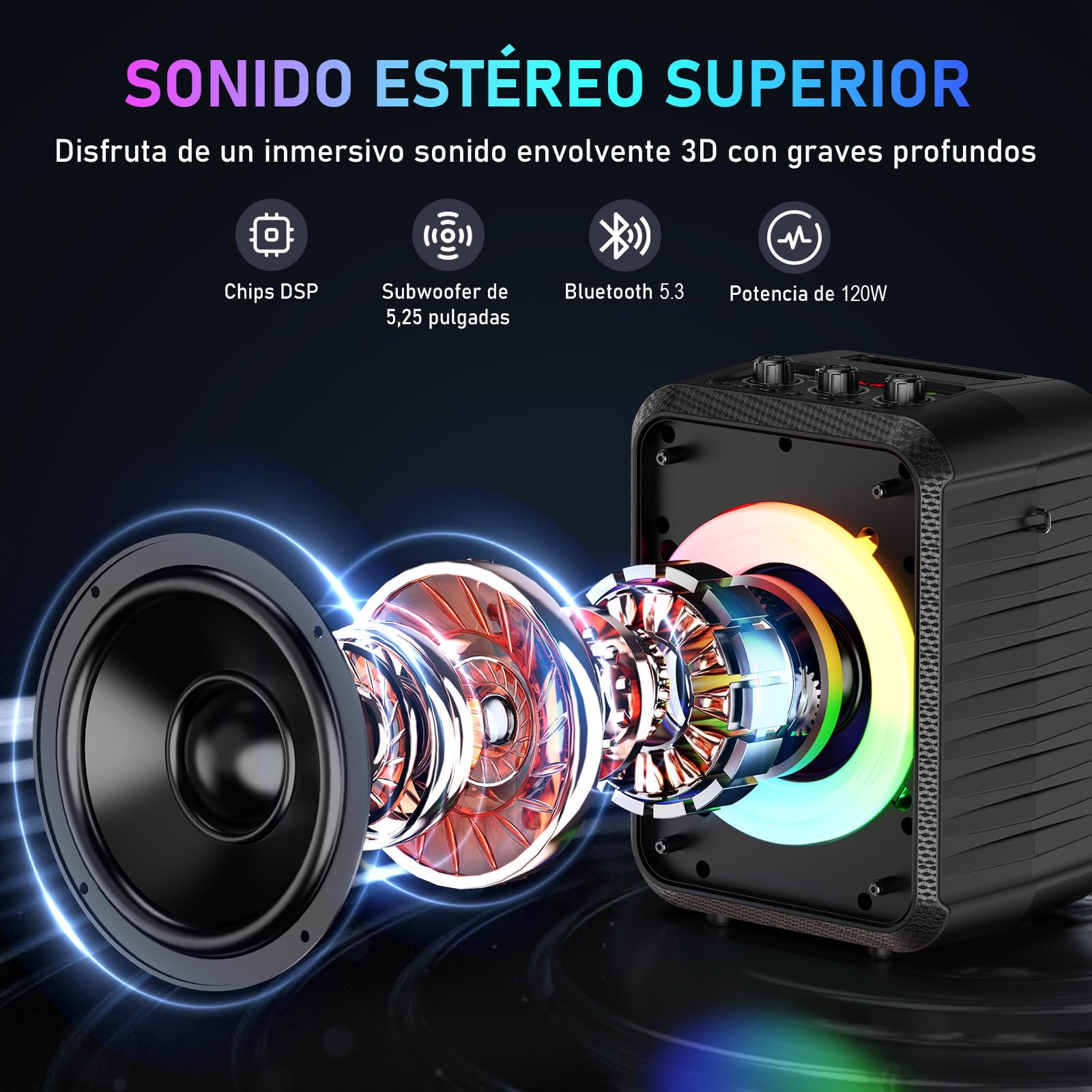 HWWR Máquina de karaoke, Dispositivo de karaoke con 2 micrófonos, Dispositivo de karaoke Bluetooth portátil con luces DJ, sistema Pa, ideal para reuniones familiares y como regalo para adultos y niños