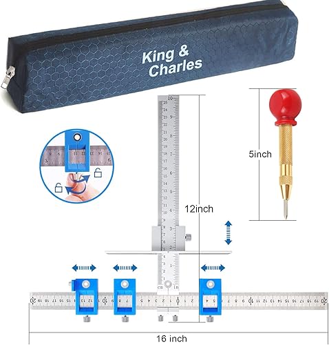 Miniatura 2 de King&Charles Plantilla de herrajes para gabinete, plantilla de mango de gabinete de metal con punzón central automático, juego perfecto: evita