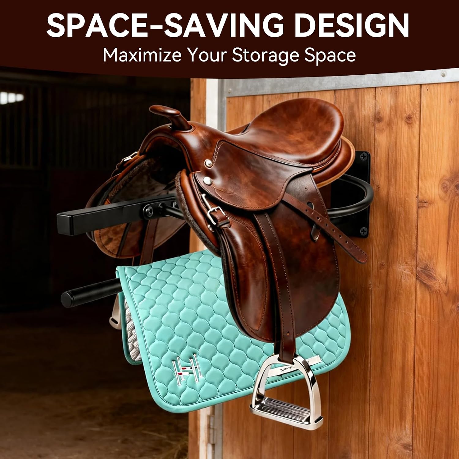 Saddle Rack with Pad Bar, Heavy-Duty Wall Mounted Horse Saddle Stand image 5