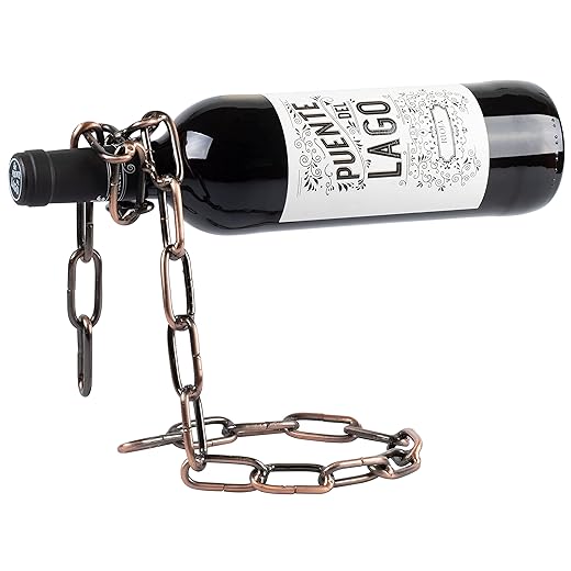 Grinscard Weinflaschenhalter Ketten Design - Kupferfarbig, Metall - Weinständer Wein Aufbewahrung und Präsentation Wandmontage