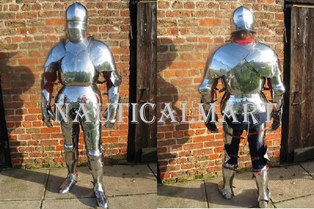 NauticalMart Gothic Suit of Armor Half Medieval Knight Steel Shining Armour Halloween Costume Silver