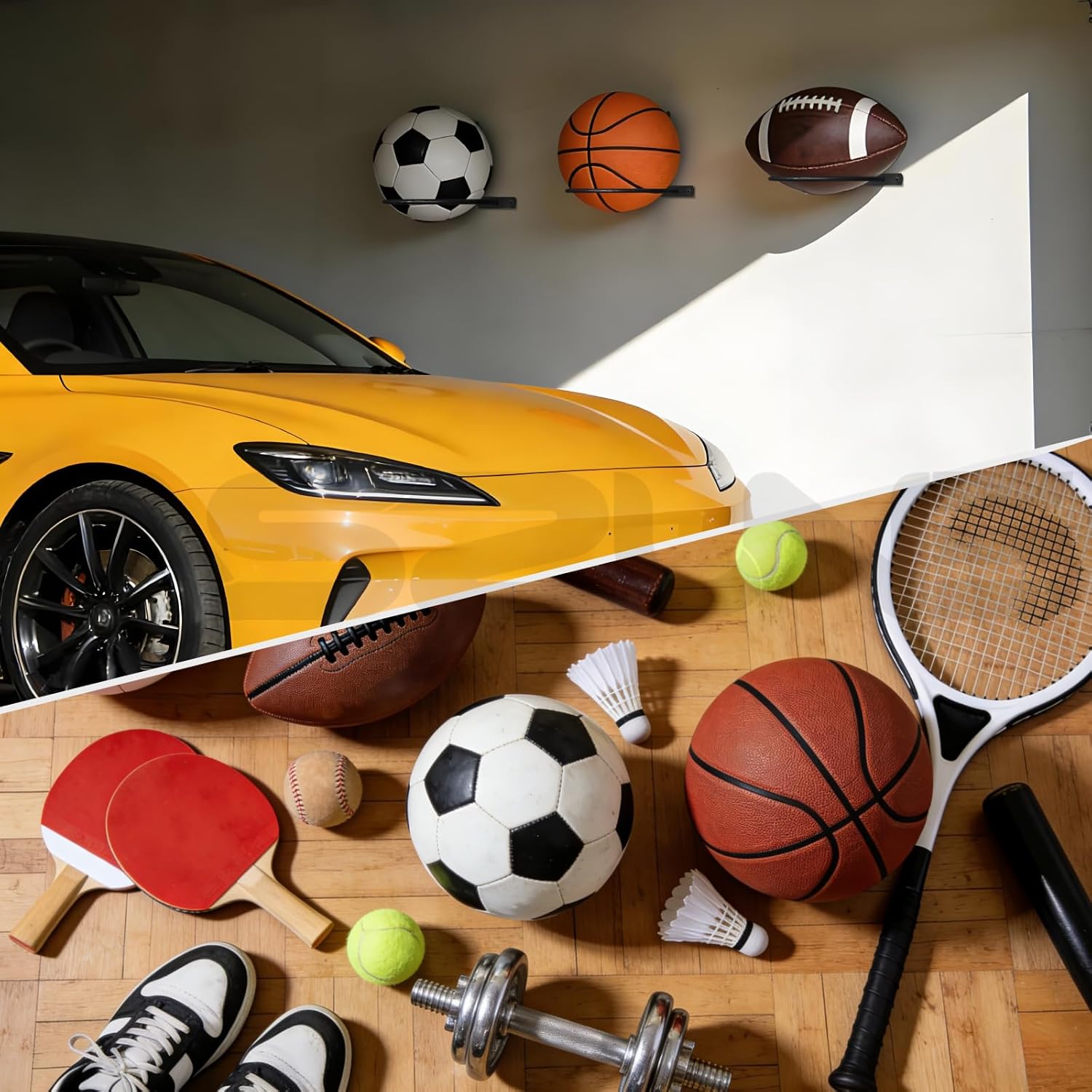 36Pack Basketball Holder Ball Holder Wall Mount Storage Display Universal Ball Rack Metal Black Rack Holder Space Saver for Basketball Football Volleyball Soccer