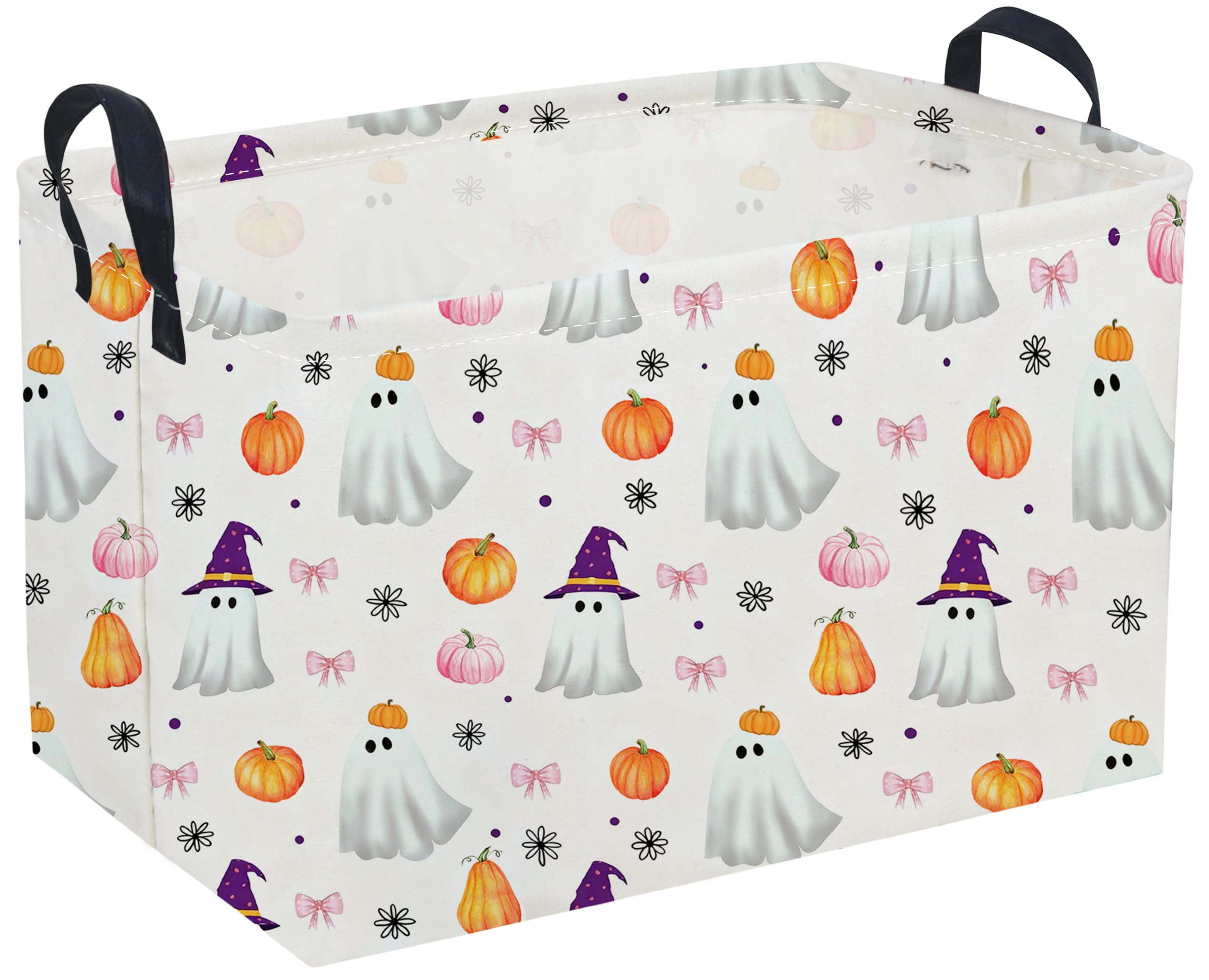 Sanjiaofeng Rectangular Pink Halloween Ghost Storage Basket,Trick or Treat Halloween Basket,Halloweens‌ Party Candy Gift Baskets(Pink Pumpkin)