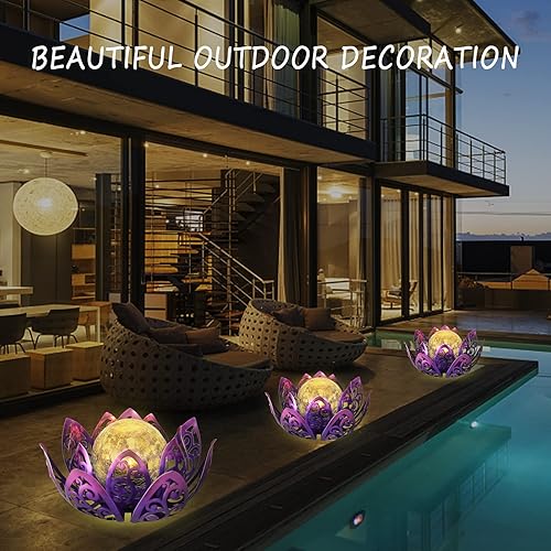 Miniatura 6 de Luces solares de jardín para exteriores, lámpara solar de loto impermeable, globo de cristal agrietado de metal, luz LED de decoración de flor de