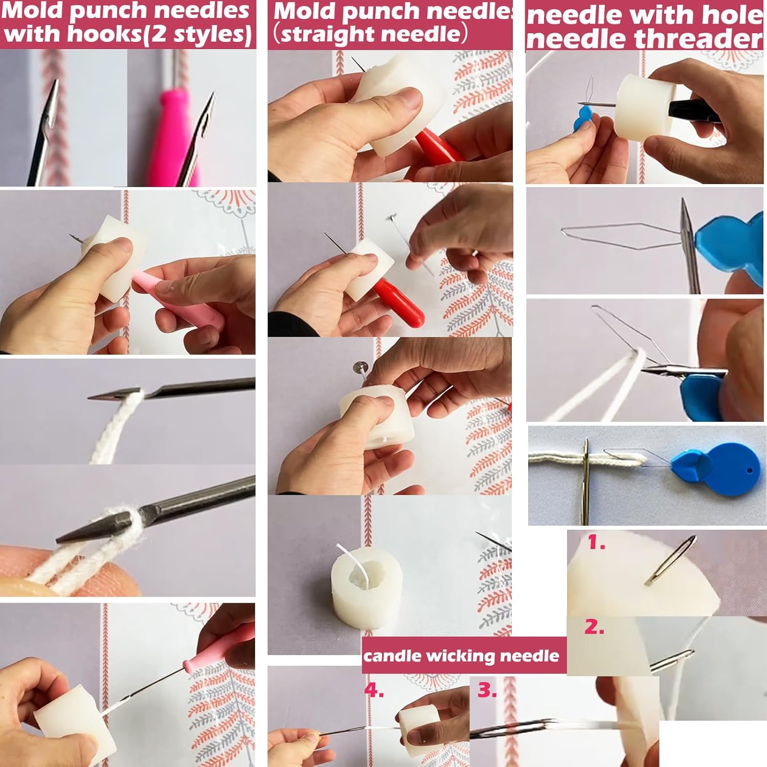 133PCS Candle Making Kits with Candle Wick Trimmer(7IN),Mold Hook Punch Needle Wick for Inserting Wick,Big Hole Long Needle,Cotton Wick with Metal Sustainer Tabs,Wick Stickers with The Little ‘‘Tail’’