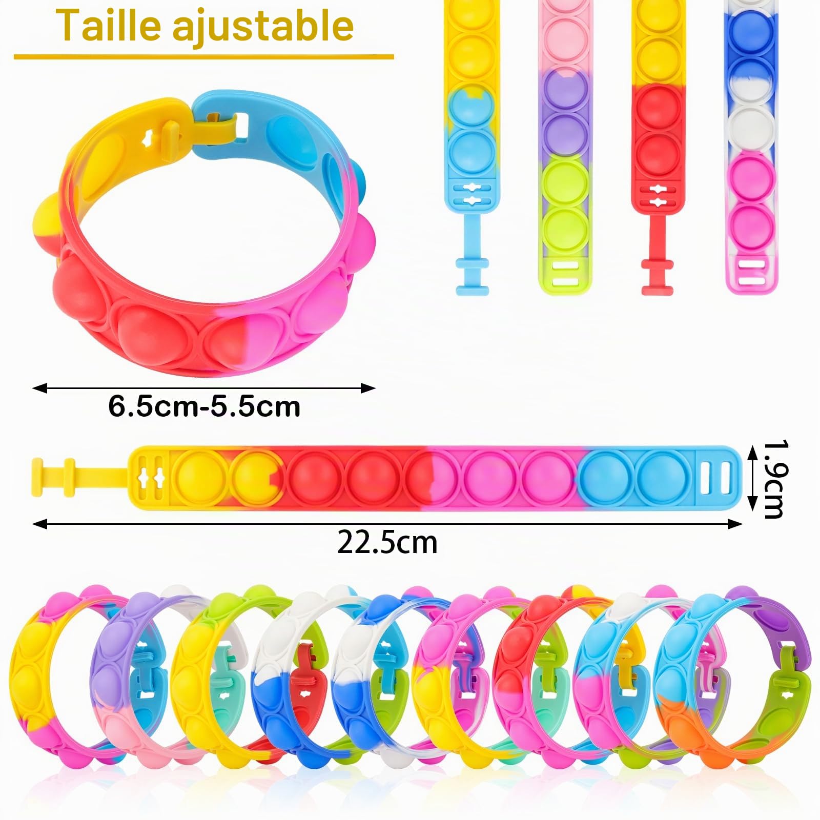 Bracelet Enfants Réglable en Silicone Doux, 30 Pièces, 15 Couleurs, Cadeau Anniversaire