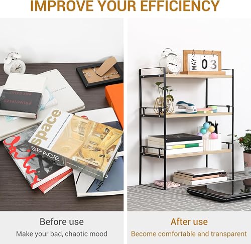 Miniatura 4 de YGYQZ Organizador de estante de escritorio de oficina de madera, suministros de escritorio, bonito estante de almacenamiento y decoración de