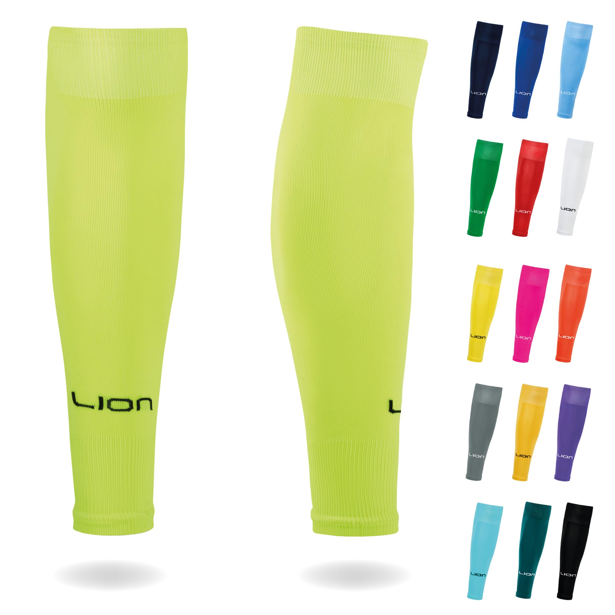 LION SPORTSWEAR Football Sock Sleeves To Accompany Grip Socks - Fits Over Calf/Shin Pads - Variety Of Colors To Match Your Team Kit (One size, Neon Yellow)