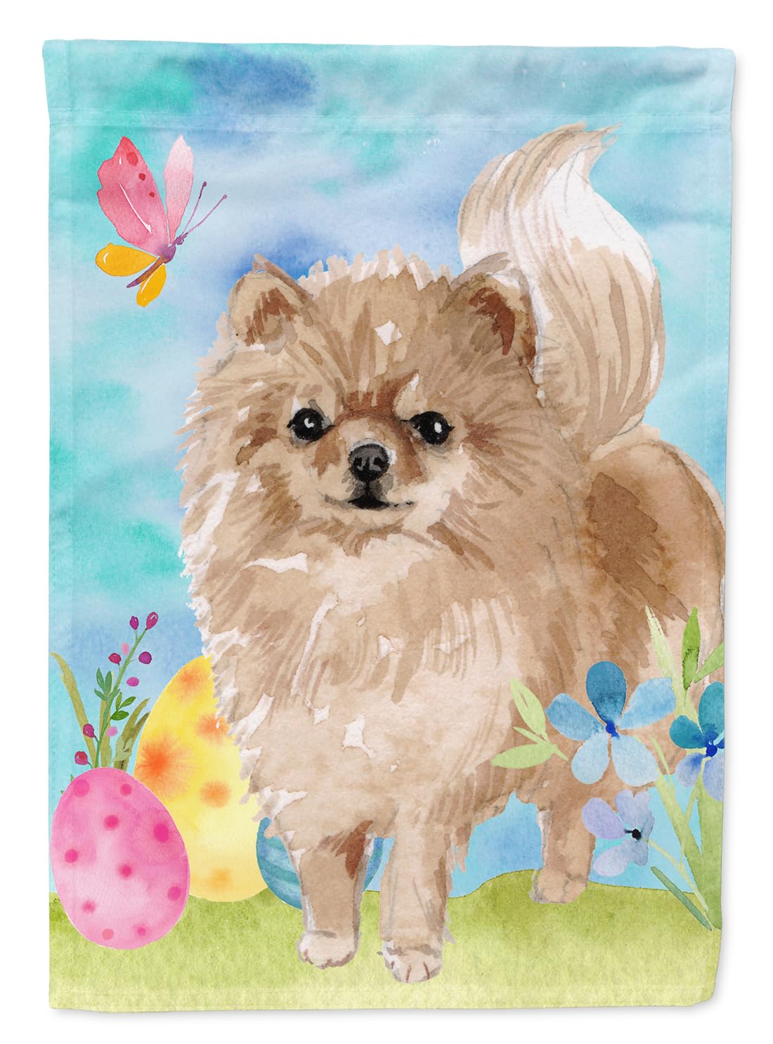 Pomeranian Easter Flag idéal pour offrir - Petit drapeau décoratif multicolore de Pâques