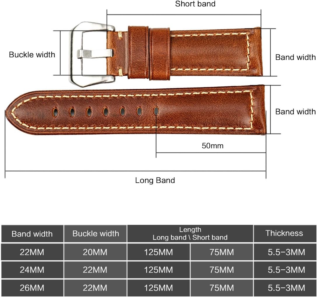 REZERO Watch Band, Genuine Leather Watch Straps, Oil-Waxed Vintage Watch Bands for Men 18mm 19mm 20mm 21mm 22mm 23mm 24mm 26mm