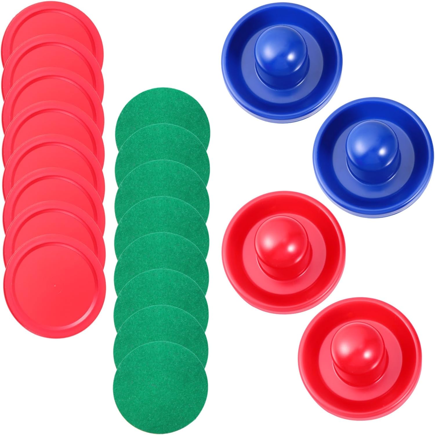 VICASKY 1Set and Pucks with Felt Pads Replacement for Standard Air Hockey Tables Includes Blue and Red Red Pucks Family Fun Game Equipment