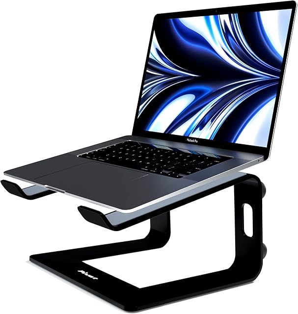 Laptop Stand for Desk, Computer Stand for Laptop, Laptop Riser - Apple Macbook Stand, Dell, HP, Macbook Pro Air - Grip Pads and Cable Management - Fits all 10-17inch Laptops - Black