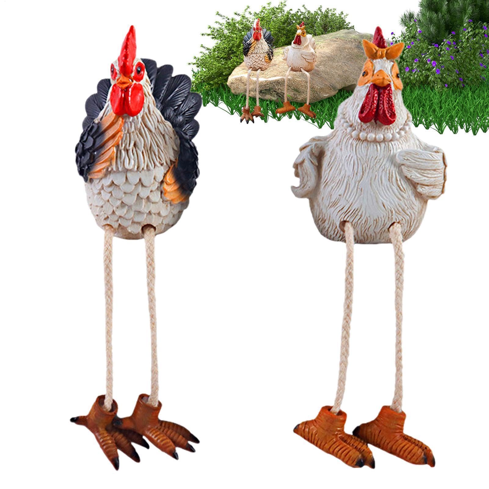 Figurines d'extérieur pour terrasse et maison : couple de poules en résine