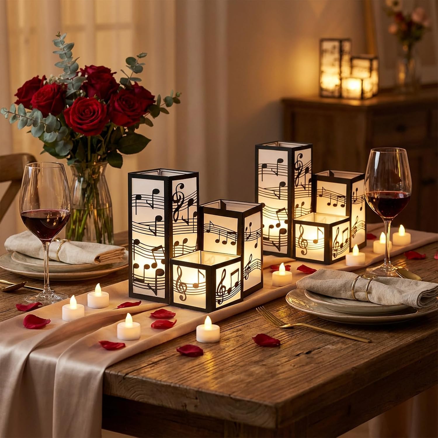 15 Sets Music Centerpieces for Table 3 Size Music Note Paper Lantern Boxes Ideas Table Decorations for Wedding Birthday Musical Themed Party Room Decorations