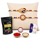 DeoDap Designer Rakhi Set of 2 for Brother – Leaf & Round Design with Choco Magic Chocolate 40gm, Pooja Coin, Roli Chawal & Card | Rakhi with Chocolate Combo for Raksha Bandhan gallery image