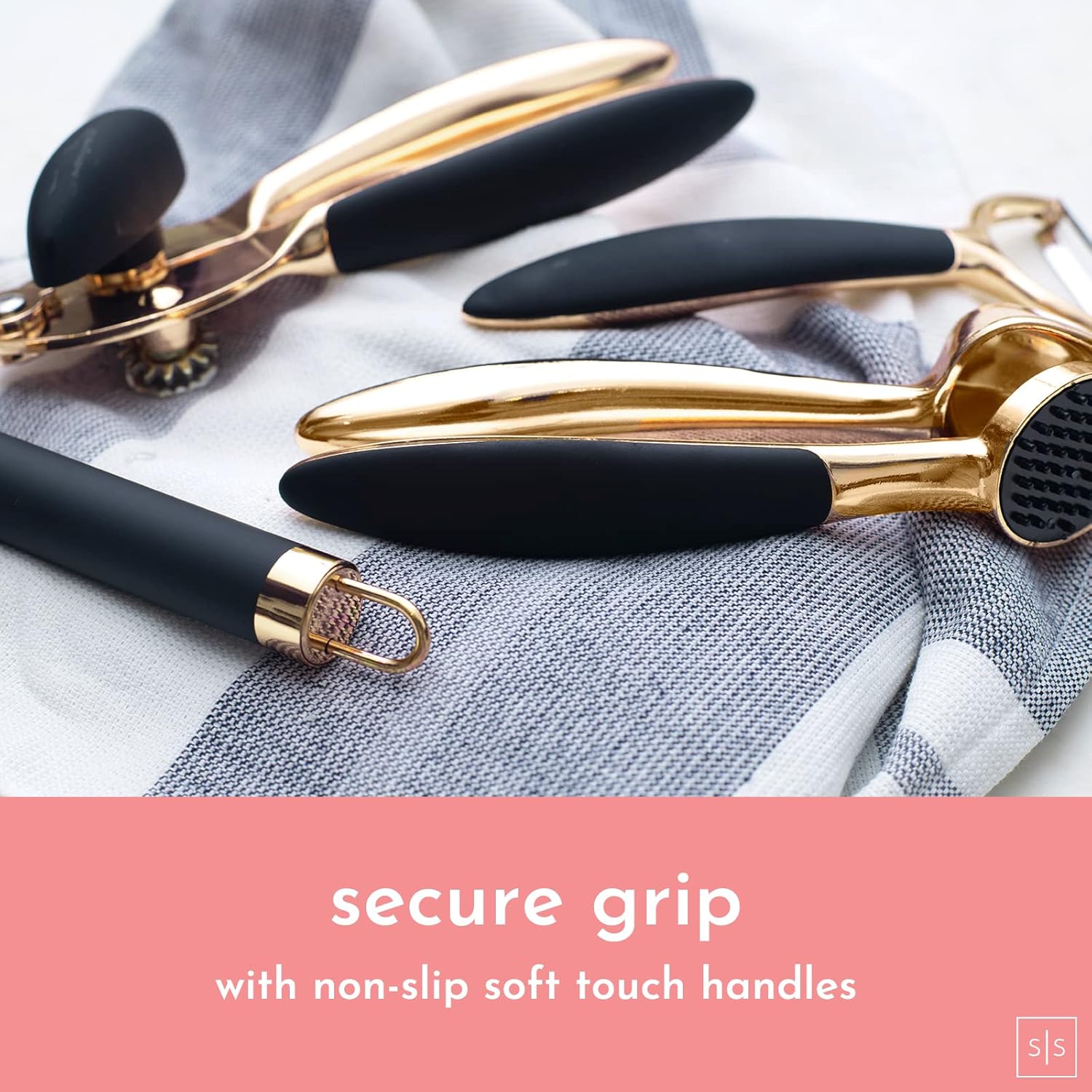 Black and Gold Tool Set- Luxe 8PC Kitchen Gadget Set with Anti-Slip Handles, Gold Utensils Set - Black and Gold Kitchen Accessories Includes Gold Can Opener, Gold Pizza Cutter, Gold Whisk… : Everything Else