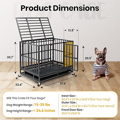 Vista 3 de Oranland Jaula para perros indestructible de 38 pulgadas, placa base reforzada mejorada para perros grandes, perrera XL para perros de alta