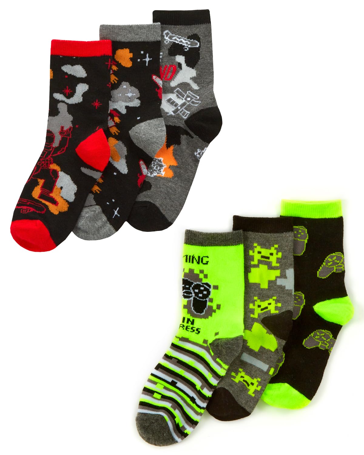 Undercover Gaming/Space 6 Pairs Kids Cotton Rich Socks 42B782 1Xeach 6-8.5