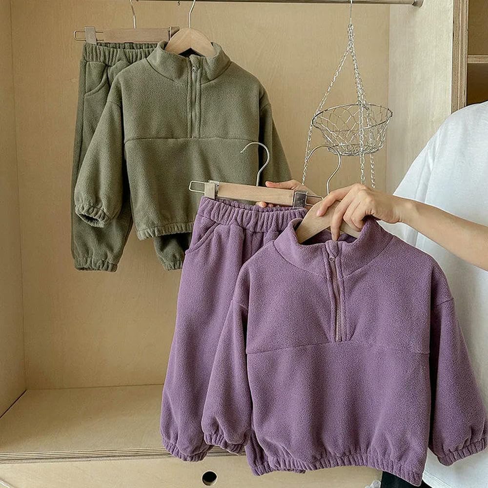 GLDFW Autunno Ragazze 2PCS Abbigliamento Set Pile Stand Collar Pullover Abiti Allentati Sport Pantaloni Tuta Bambini Ragazza Outfits