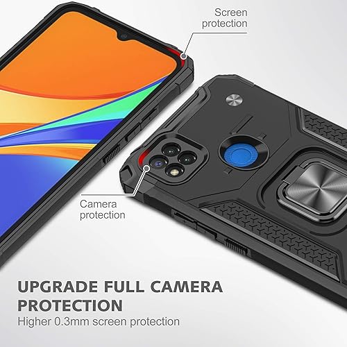 Miniatura 7 de Asuwish Funda de teléfono para Xiaomi Redmi 9C con protector de pantalla de vidrio templado y soporte de anillo, delgado híbrido protector móvil,