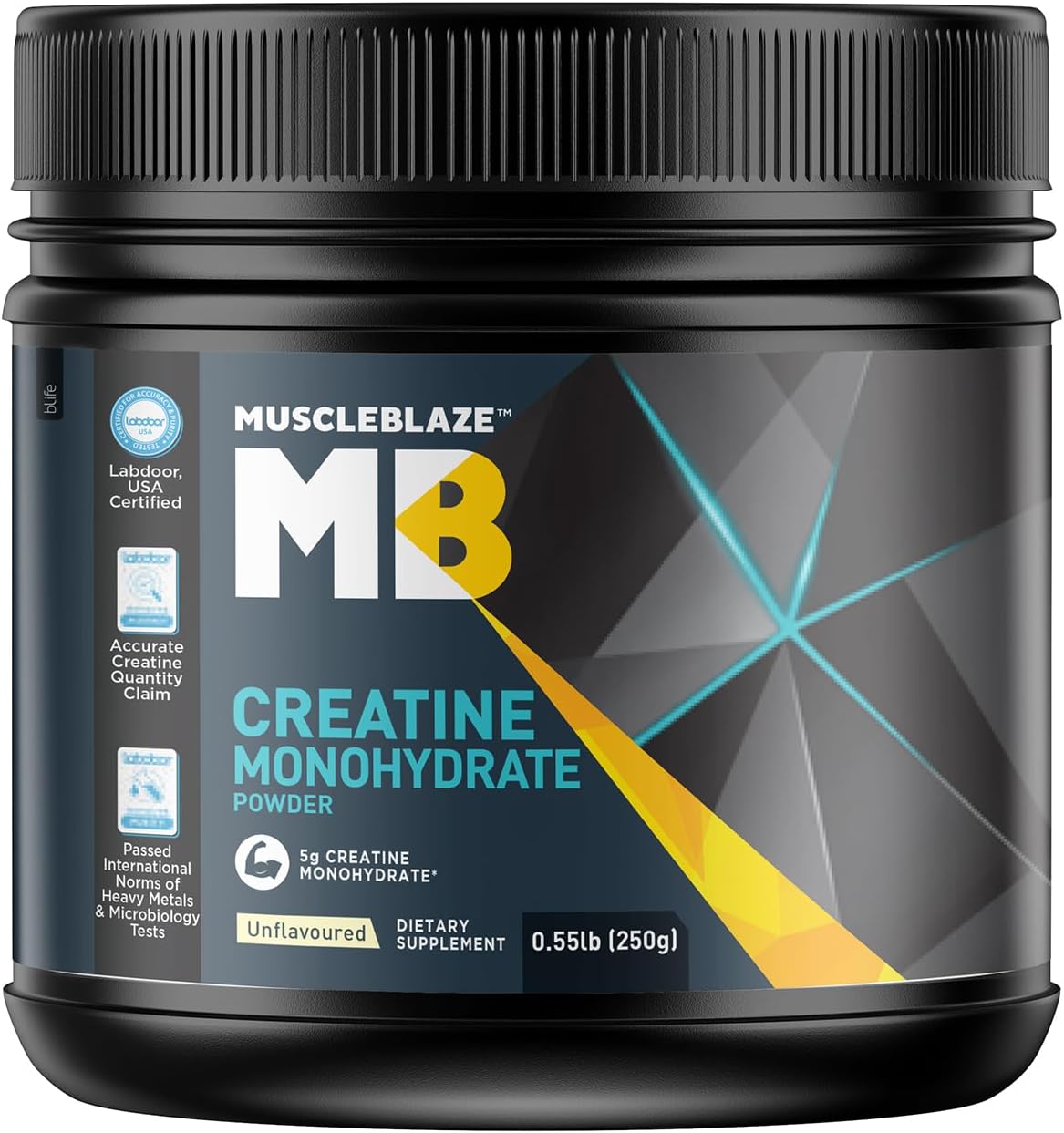 MuscleBlaze Creatine Monohydrate (Unflavoured, 0.55lbs / 250g) 50 Servings | Labdoor USA Certified