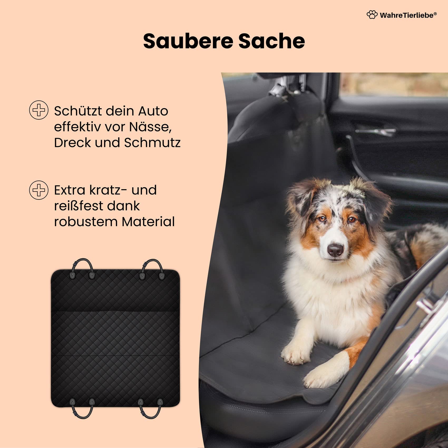 Wahre Tierliebe® Hundedecke Auto Rückbank - waschmaschinenfest - universelle Passform für Kleinwagen, Kombi, SUV - Autoschondecke Hund, Rücksitzschoner, Rückbankschoner, Autodecke Hund Rücksitz