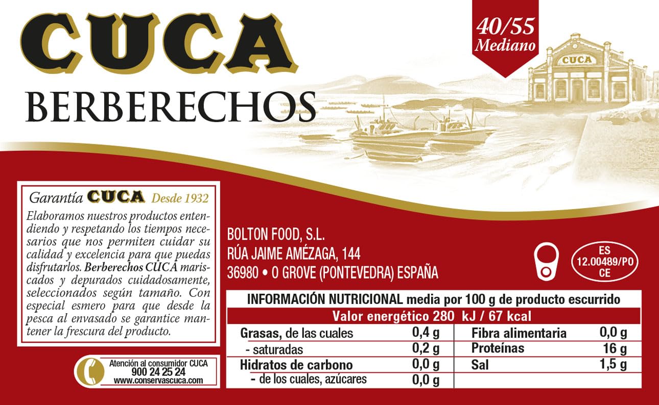 Cuca Berberechos al natural grandes 40/55, Pack de 3 latas 120 gr
