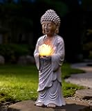 Nacome Solar Buddha Garden Statues with Lotus Flower: Resin Zen Decor Waterproof Sculpture Outdoor Light Design for Outside Patio Lawn Yard Balcony - 14.6 inches(White)