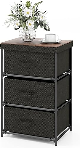 GOFLAME Cómoda de tela con 3 cajones, mesita de noche para dormitorio, mesita de noche con contenedores y asas de tela extraíbles, mesa auxiliar