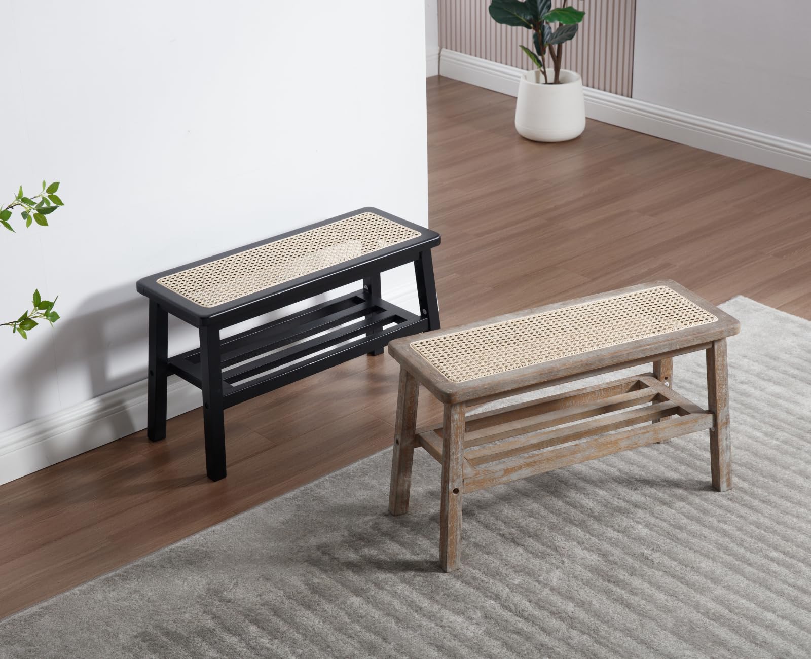 chairus Panchina da Interno Panca Scarpiera a 2 Livelli, Legno Naturale