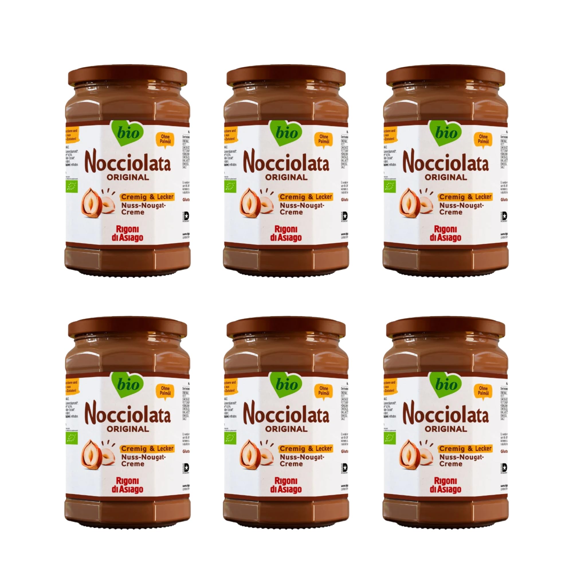 Rigoni di Asiago - Nocciolata - 6x 650g, Nuss Nougat Creme, Haselnusscreme ohne Palmöl, Nuss Nougat Creme ohne Palmöl, Leckerer Brotaufstrich