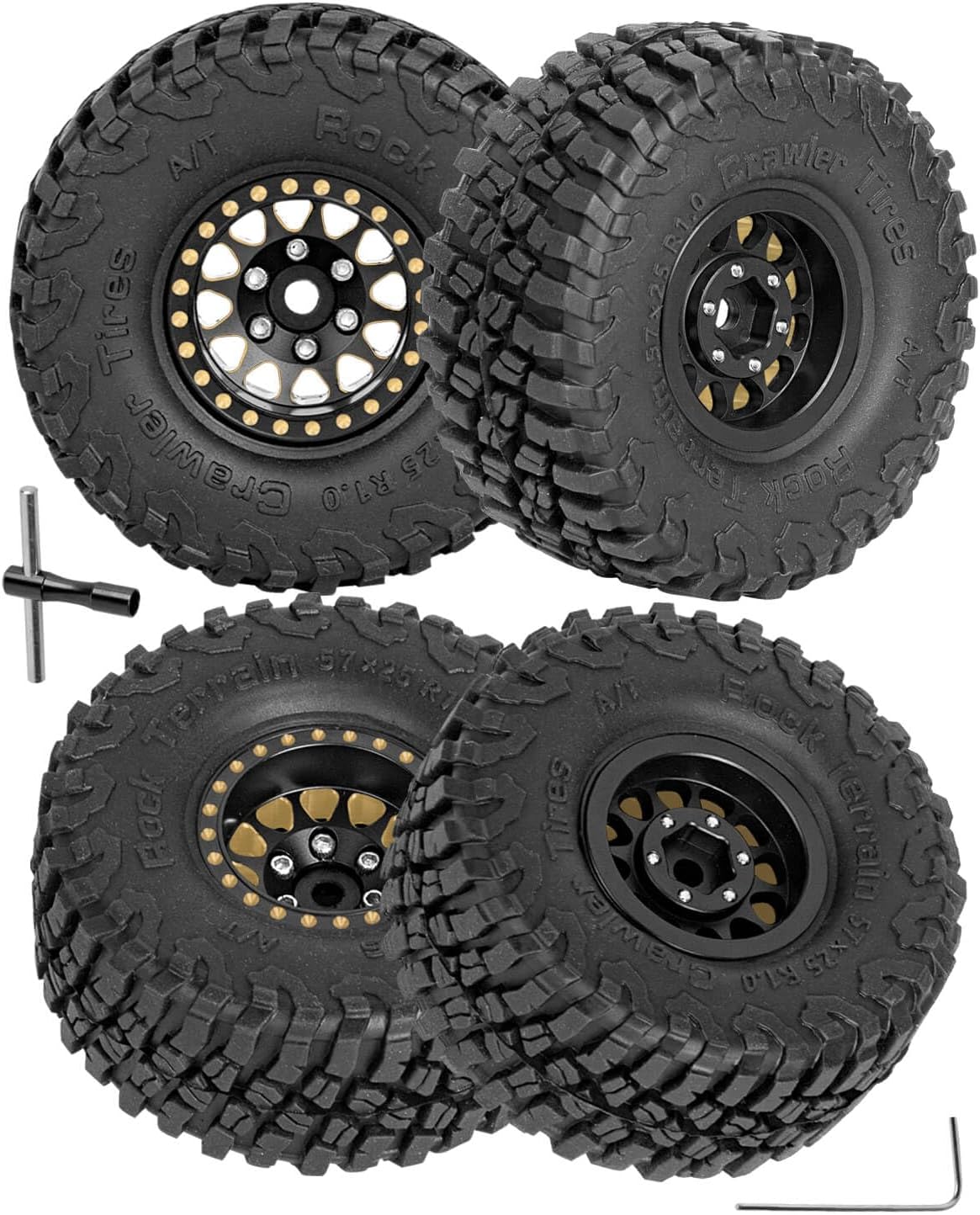 RC Full Brass 1.0in Beadlock RC Truck Tires Wheels Tires Upgrades Part for 1/18 1/24 Trx4m Axial SCX24 RC Crawler,RC Wheels Hops Up(4pcs Black)