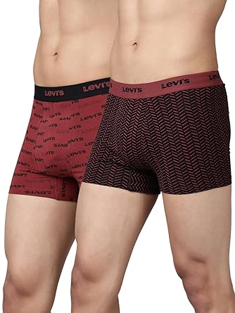 Levi's 022 Trunk for Men | Cotton Stretch Fabric | Printed Men’s Underwear | Anti-Roll Waistband | Extra Supportive Gusset | Functional Fly | No Ride-Up | Mid Length Fit | Tagless | Pack of 2