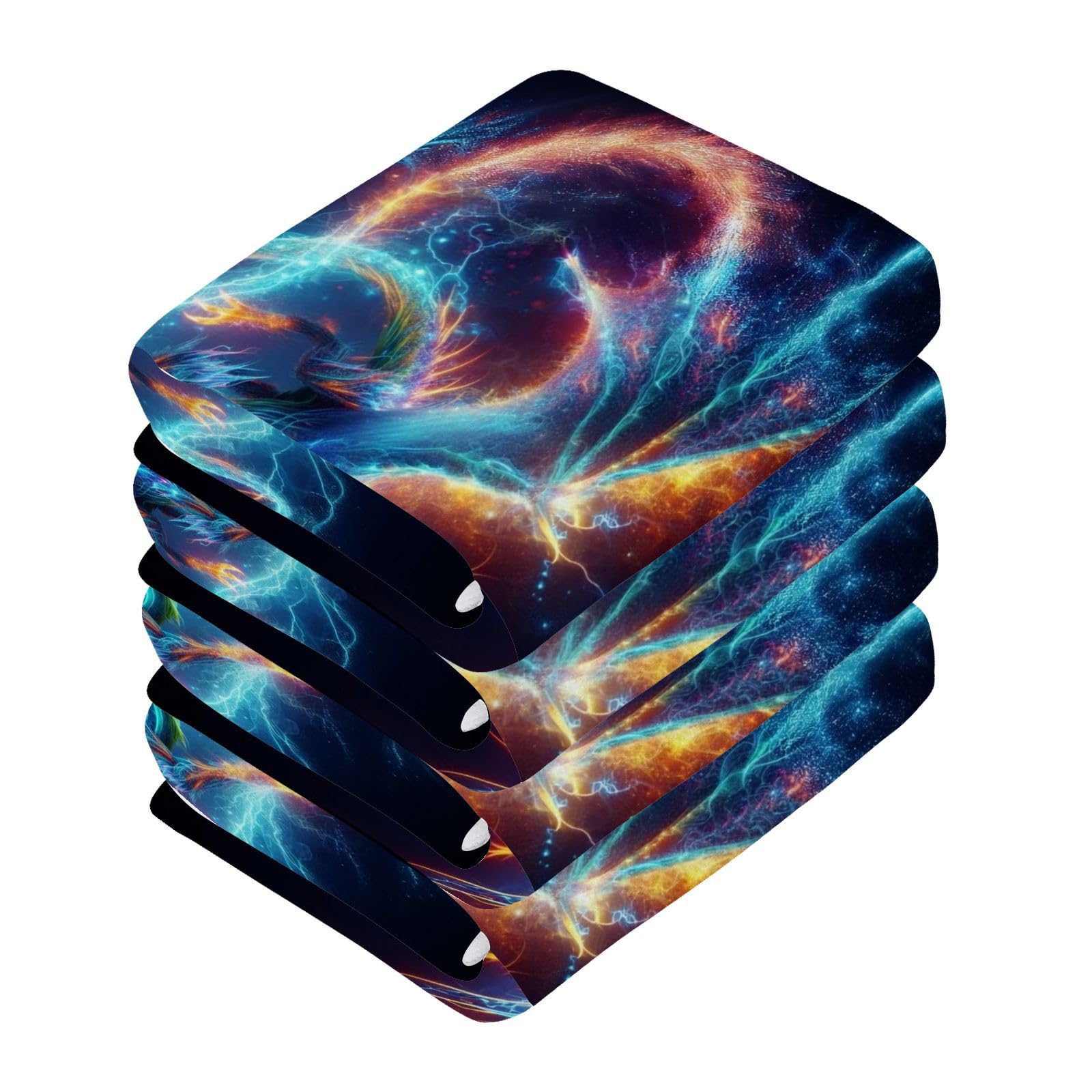 YANENDIE Colourful Electric Dragon Washcloths Towels, Highly Absorbent and Soft Cotton Face Cloths, 4 Pack Quick Dry Wash Cloths - 12 X 12 Inches