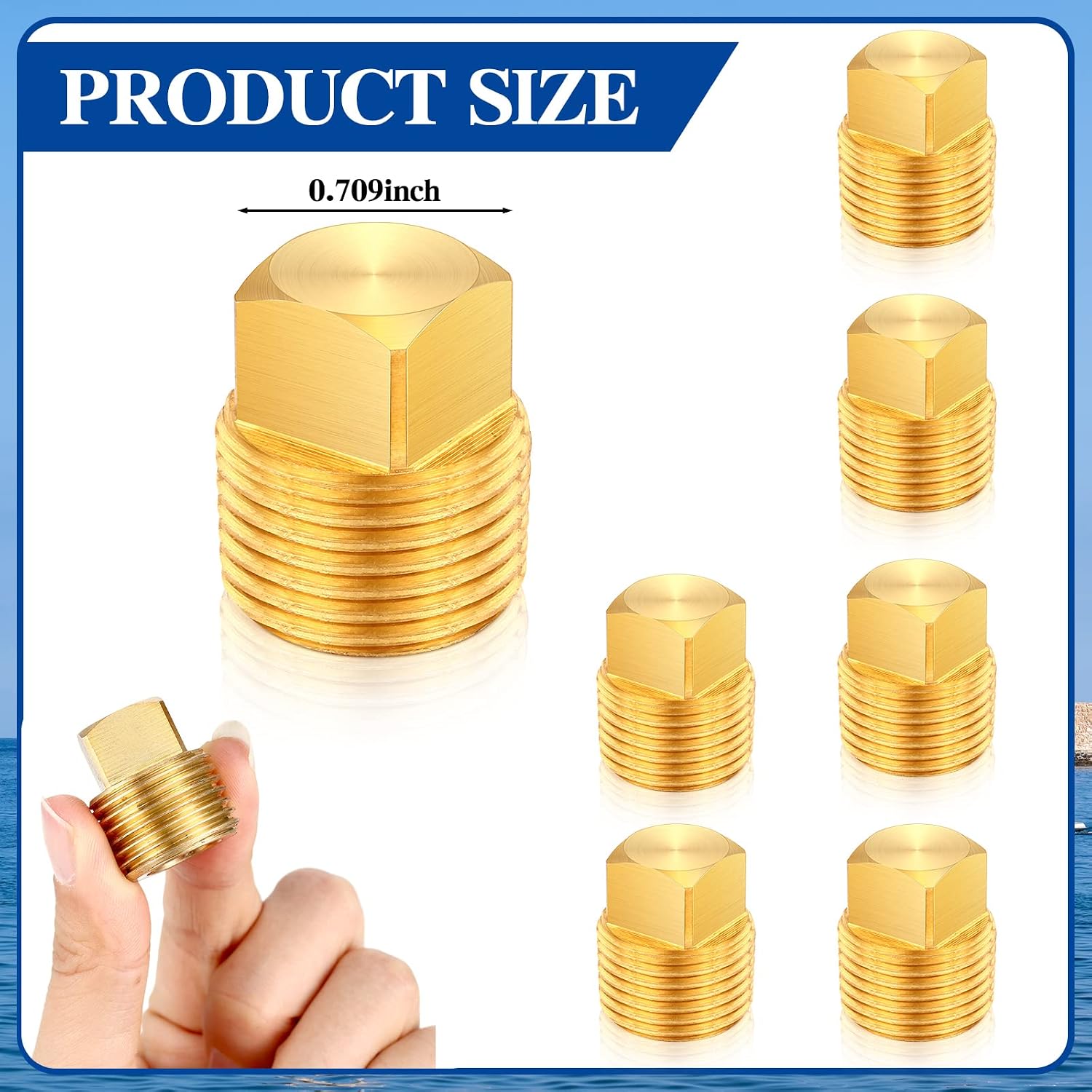Lounsweer 6 Pcs 1/2" NPT Boat Plugs Solid Brass Drain Plugs Flare Tube Fitting Spare Garboard Drain Kit for Most Boats Hulls Parts