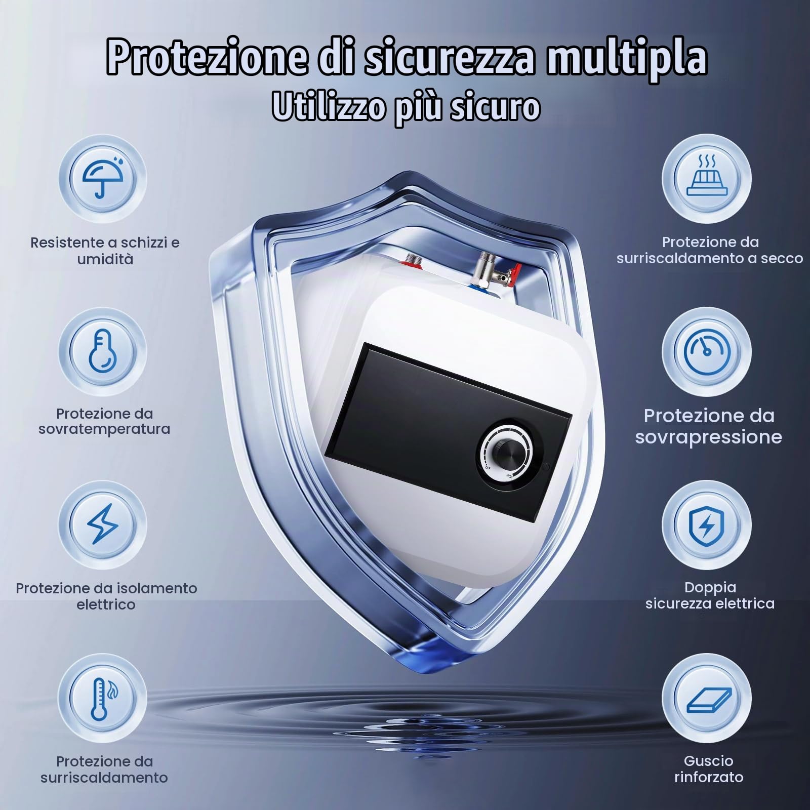 Moongiantgo 10L Scaldabagno da Sottolavello, Mini-Tank da Parete/Pavimento | Con Display Digitale Raccordi Ottone, Serbatoio Acqua Calda Istantanea 30°c-65°c, Ipx4 Sicuro, per Cucina Bagno Camper