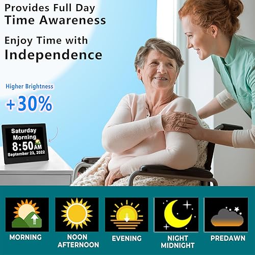 Miniatura 2 de Véfaîî Reloj digital extragrande de 30 alarmas con DST automático, 6 modos de visualización, 20 recordatorios personalizados, atenuador automático