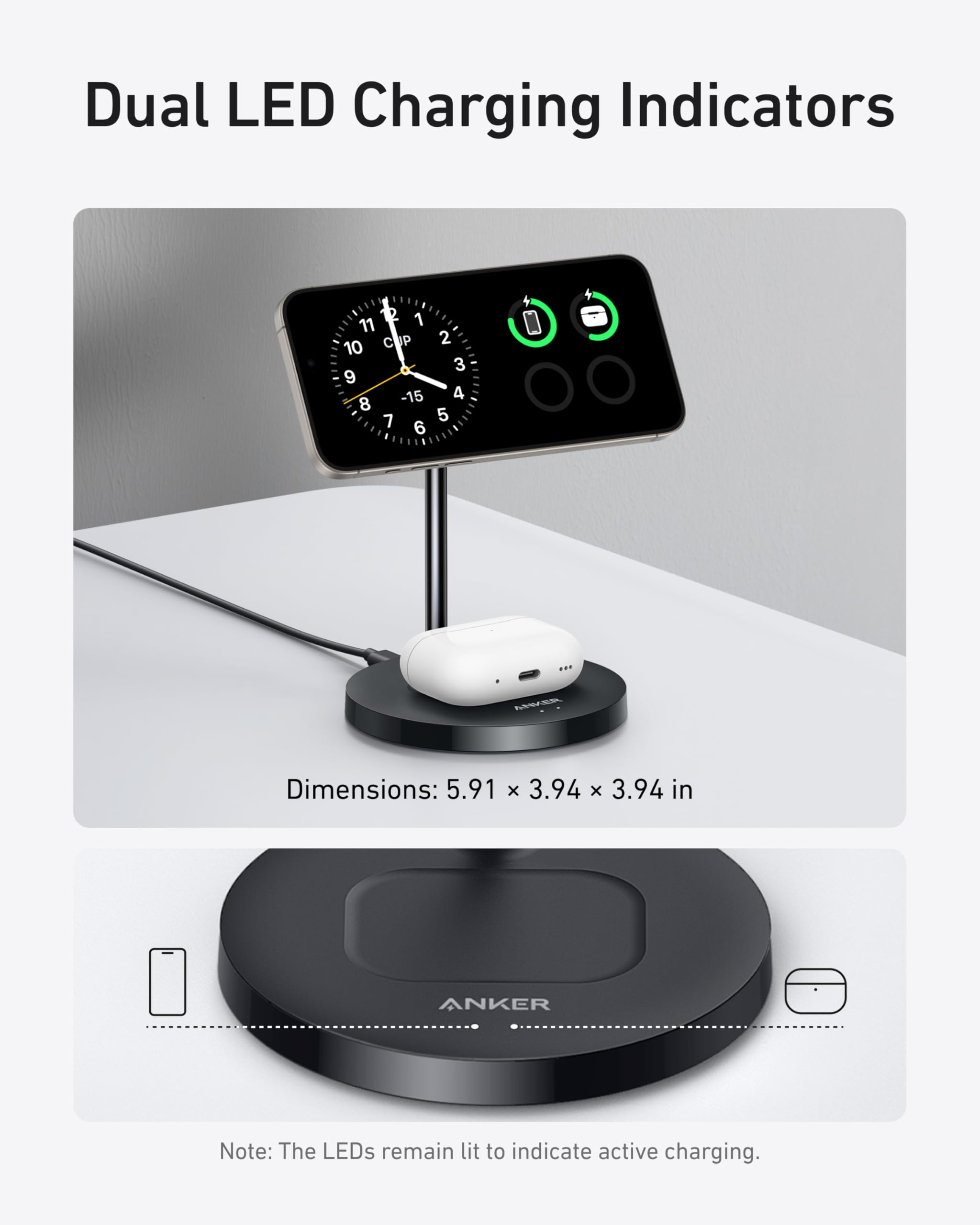 Anker MagGo 2-in-1 Qi2 Wireless Charging Stand with Rotation
