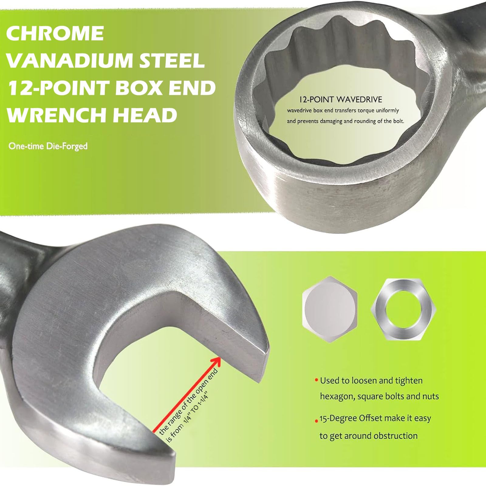 CoCud Kombinationsschlüssel 12 Mm - 2 Stück, 144 Mm Lang, 6-Punkt Box-Ende, Aus Kohlenstoffstahl